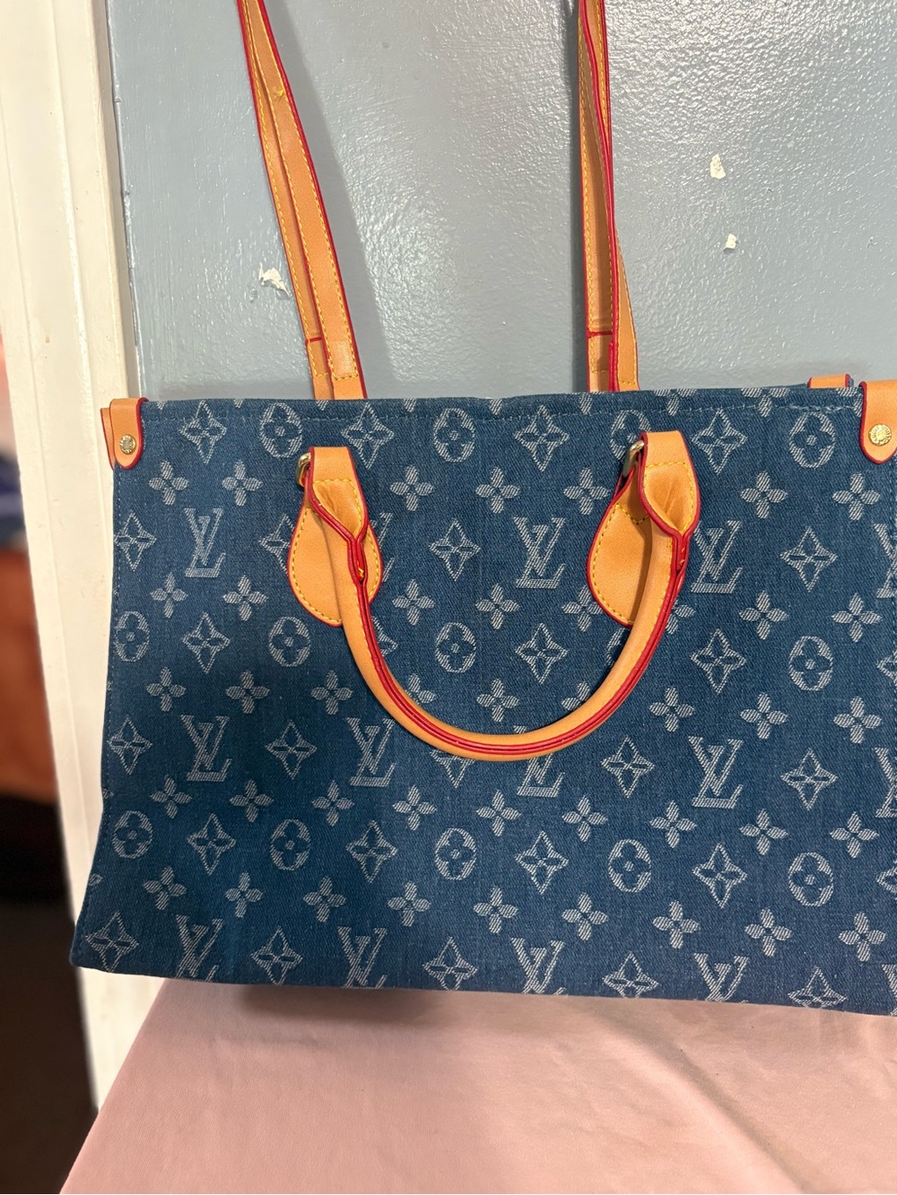 Louis Vuitton Denim Monogram Tote with Orange Trim